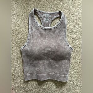 Zenana Ribbed Racerback Crop Tank in Taupe